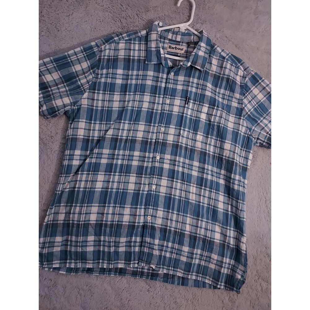 Barbour Shirt Mens Large Blue Plaid Lightweight Cotton Regular Fit Designer L